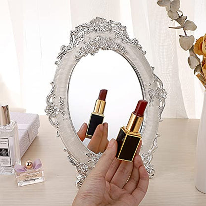 JUXYES Tabletop Dressing Mirror with Stand Desktop Mirror with Rose Decor