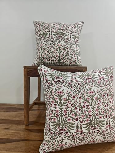 ATOSII Cotton Blockprint Throw Pillow Cover, Nargis Pink, Set of 2, 18 X 18 - color: Nargis Pink, size: 18" x 18" (Pack of 2)