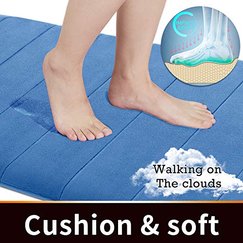 Yimobra Bathroom Runner 60"x24", Non Slip Memory Foam Bath Mat, Super Soft Water Absorbent Hallway Carpet, Machine Washable Rug for Vanity Tub Shower, Blue - color: Blue, size: 60" X 24"