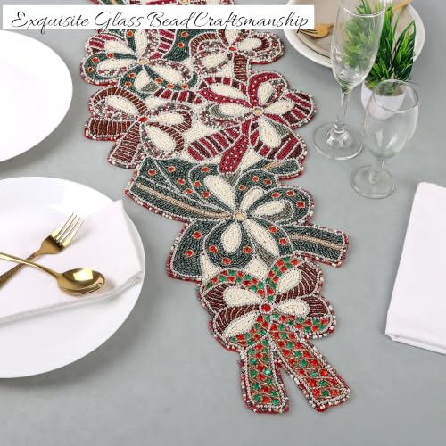 Beaded Table Runner 13 x 36 Inch - Handmade Glass Bead Decorative Runner for Dining Table, Coffee Table, Farmhouse, Wedding, Christmas & Holiday Centerpiece Decor, Maroon Dark Green - color: Maroon Dark Green