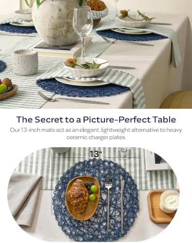 Round Bohemian Woven Paper Placemats Set of 6, Blue - color: Blue, size: Set of 6