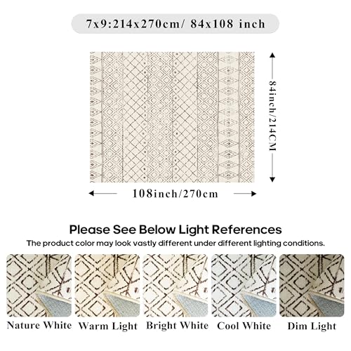 7x9 Geometric Beige Moroccan Washable Rug:Non Slip Area Rug Living Room - color: Geo Beige, size: 7' x 9' (Rectangular)