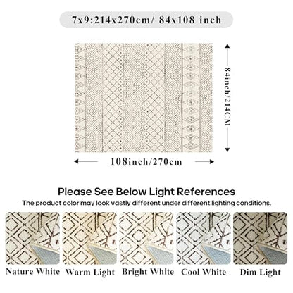 7x9 Geometric Beige Moroccan Washable Rug:Non Slip Area Rug Living Room - color: Geo Beige, size: 7' x 9' (Rectangular)