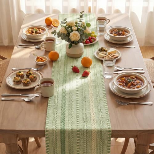 Artoid Mode Sage Green Farmhouse Stripe Braided Table Runner 12x72 Inch - color: Sage Green, size: 12" x 72", Table Runner