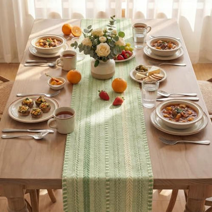 Artoid Mode Sage Green Farmhouse Stripe Braided Table Runner 12x72 Inch - color: Sage Green, size: 12" x 72", Table Runner