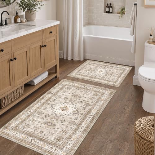 cotiled 2x3 Area Rug for Living Room, Washable, Traditional, Beige - color: Beige, size: 2' x 3' (Rectangular)