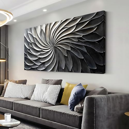 LASMOND Abstract Black and White Wall Art for Living Room Modern Canvas Print Painting Lines Flower Floral Large Artwork Bedroom Home Office Wall Décor (46x23 Inches) - color: Black and White Abstract Wall Art (A827), size: 46"L x 23"W