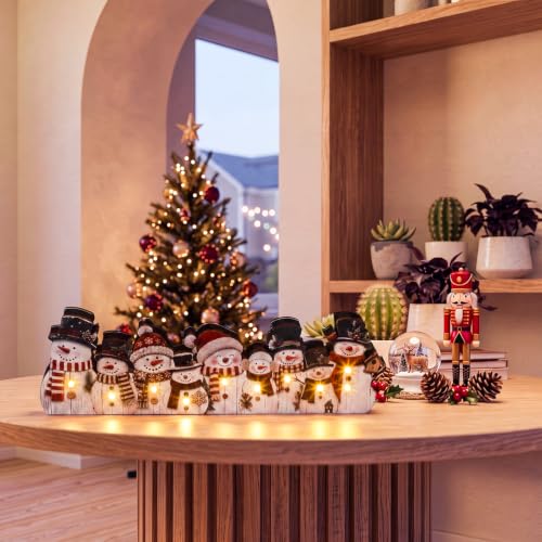 Yousoontic Christmas Table Decorations, Light up Snowman Table Centerpieces Cute Wooden Sign Decorations with LED Lights, 3D Block Xmas Decor for Christmas Tabletop Mantel Desk Home Office Party - style: Snowman
