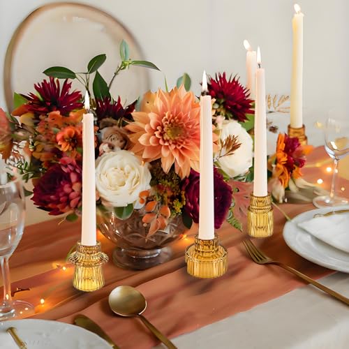 Glass Candlestick Holders, Taper Candle Holders, Set of 3, Amber - color: Amber, size: 3 PCS