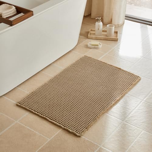 Triohero Waffle Bath Mat, Boho Bathroom Rugs Non Slip Washable, 24x36 Khaki - color: Khaki, size: 2' X 3' (Rectangular)