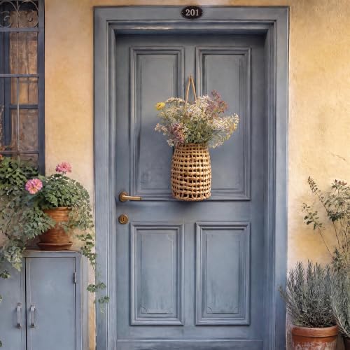 Woven Water Hyacinth Hanging Basket Door Hanging Basket Wall for Home Garden Farmhouse (Water Hyacinth) - color: Water Hyacinth