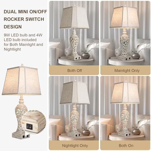 LuxSight Collection 28.5" Table Lamps Set of 2 with Nightlight for Bedroom - color: Cream-Set of 2, size: 28.5 inch
