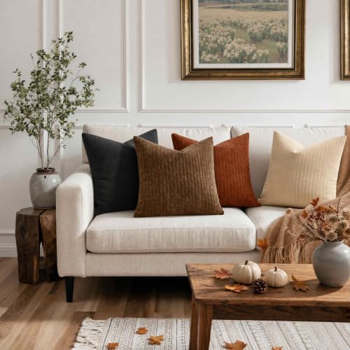 MIULEE Set of 2 Rust Textured Striped Throw Pillow Covers 18x18 Inch - color: Rust, size: 18" x 18" (Pack of 2)