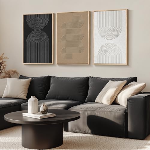 Large Framed Boho Black White Abstract Wall Art for Living Room, 24x36 In - color: Boundless Lines, size: 24" W x 36" H x 3Pcs