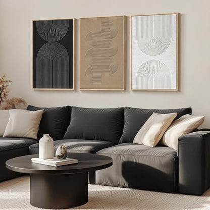 Large Framed Boho Black White Abstract Wall Art for Living Room, 24x36 In - color: Boundless Lines, size: 24" W x 36" H x 3Pcs
