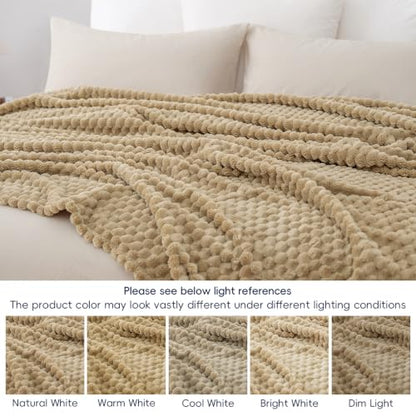 PHF Soft Cozy Fleece Blanket Twin Size, 340GSM Lightweight Warmth, Khaki - color: Khaki, size: Twin(66"x90")