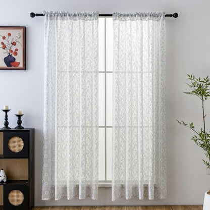 PearAge Lace Sheer Curtains for Living Room, 63 Inch Length, Elegant Lace-Style Voile Drapes for Bedroom, Kitchen or Dining Room, 42W x 63L Inch, 2 Panels Grey - color: Grey