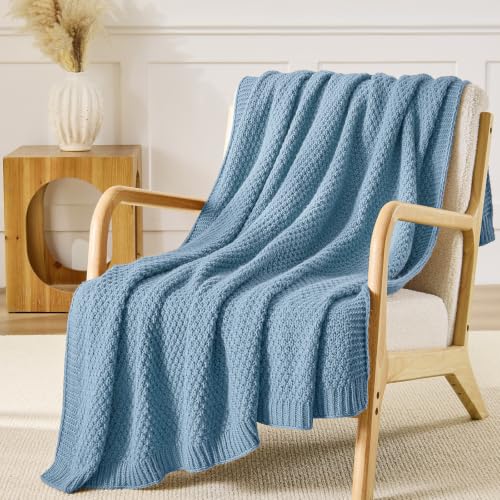 Light Blue Throw Blanket, Sweater-Soft Moss Knit, 50x60 Inches - color: Moss-light Blue, size: 50"x60"