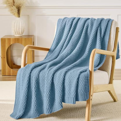 Light Blue Throw Blanket, Sweater-Soft Moss Knit, 50x60 Inches - color: Moss-light Blue, size: 50"x60"