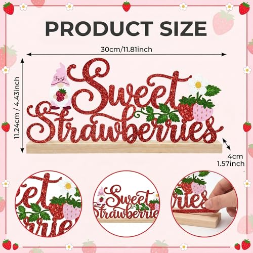 Strawberry Table Decor Centerpiece, Red Metal Table Sign - style: Sweet Strawberries