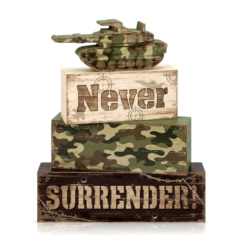 Britimes Tiered Tray Decor Set, 4 Pack, Wooden Table Sign, Camo Military - color: Camo