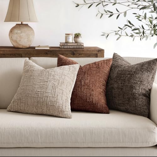 MIULEE Chenille Textured Throw Pillow Covers Oatmeal 16x16 Set of 2 - color: Oatmeal, size: 16" x 16" (Pack of 2)
