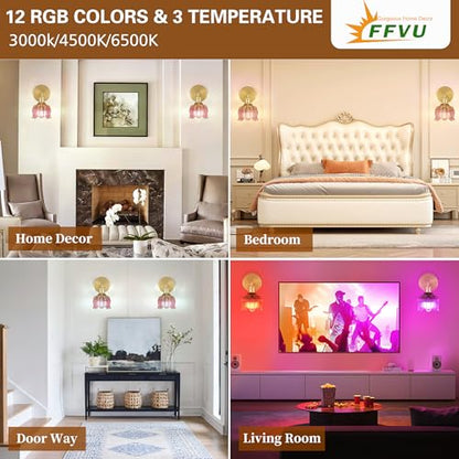 Battery Operated Wall Sconces Set of 2, Green Tulip Glass Wall Lights | Rechargeable flower wall lamps with remote control, 15 colors, 10-level dimming and timer for bedroom and living room - color: Flower Pink