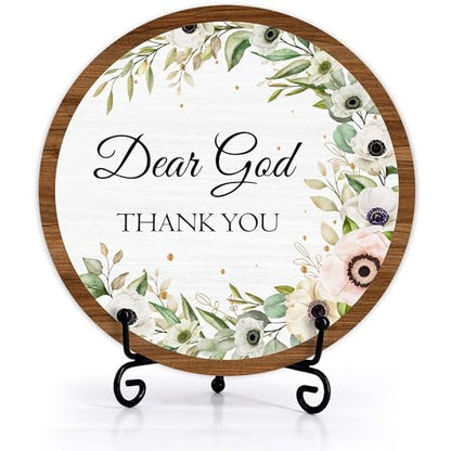 Christian Desk Decor, Dear God Thank You Wood Sign, Religious Gifts For Woman Man, Living Room Decor And Accessories, Bible Verse Home Office Decorations For Table Shelf -c07 - style: Dear God 2