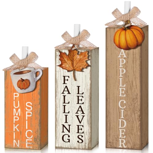 GlikCeil 3 Pcs Fall Table Decor, Wooden Maple Leaf Pumpkin Decoration - style: Fall Pumpkin
