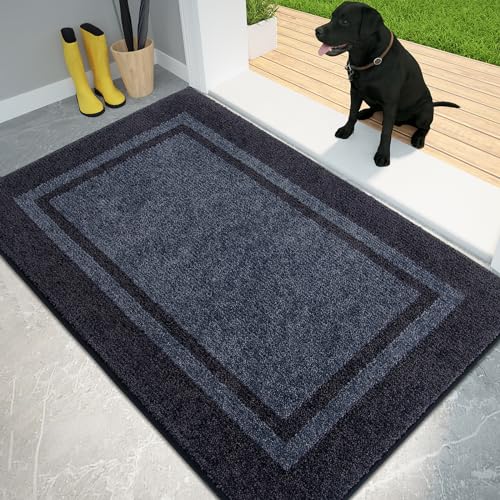 PURRUGS Dirt Trapping Indoor Door Mat, 34" x 60", Bluish Grey & Charcoal - color: Bluish Grey & Charcoal, size: 34" X 60"