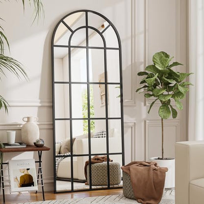 30" x 71" Arched Windowpane Full Length Mirror,Black - size: 71"L x 30"W