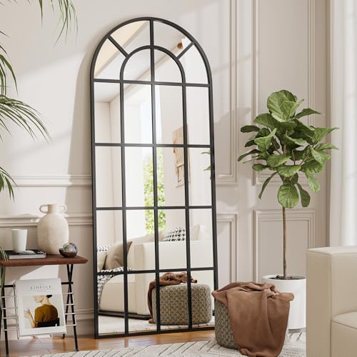 30" x 71" Arched Windowpane Full Length Mirror,Black - size: 71"L x 30"W