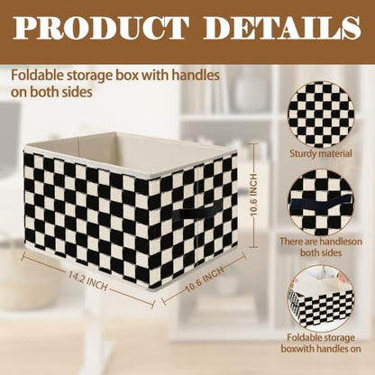 Black and White Checkered Storage Basket Organizer - color: Black and White