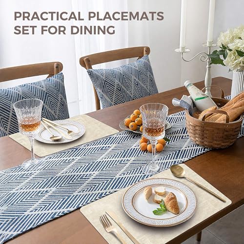 NCUE Vinyl Placemats Set of 6, 17"x12" Wipeable Place Mats with Coasters - color: Beige, size: Set of 6