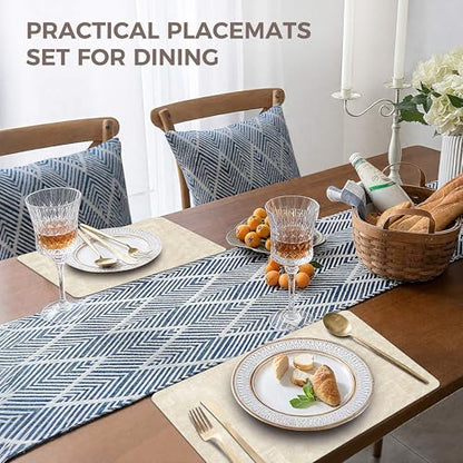 NCUE Vinyl Placemats Set of 4, 17"x12" Wipeable Place Mats with Coasters - color: Beige, size: Set of 4
