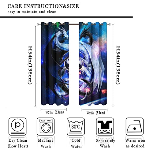 Cool Japanese Dragon Curtains for Bedroom - Fantasy Galaxy Cloud Black White Dragon Yin Yang Window Drapes,Energy Saving Blackout Grommet Curtains 2 Panels 54L x 21W - color: Cool Japanese Dragon, size: 42"W x 54"L (Pack of 1)