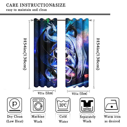 Cool Japanese Dragon Curtains for Bedroom - Fantasy Galaxy Cloud Black White Dragon Yin Yang Window Drapes,Energy Saving Blackout Grommet Curtains 2 Panels 54L x 21W - color: Cool Japanese Dragon, size: 42"W x 54"L (Pack of 1)