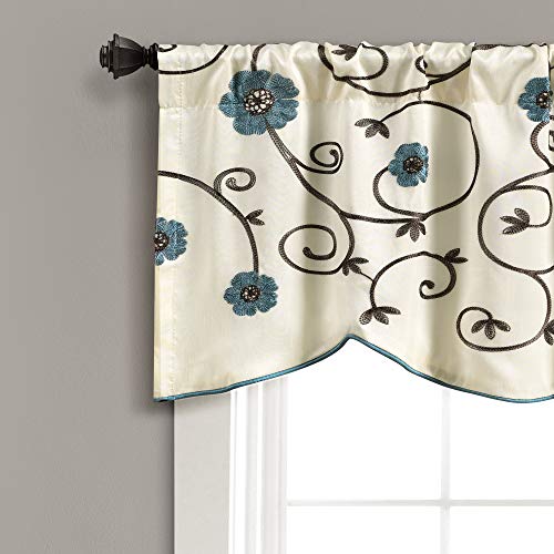 Lush Decor Royal Garden Valance Floral Window Kitchen Curtain (Single), 42”W x 18"L, Blue - size: 42"W x 18"L (Pack of 1)