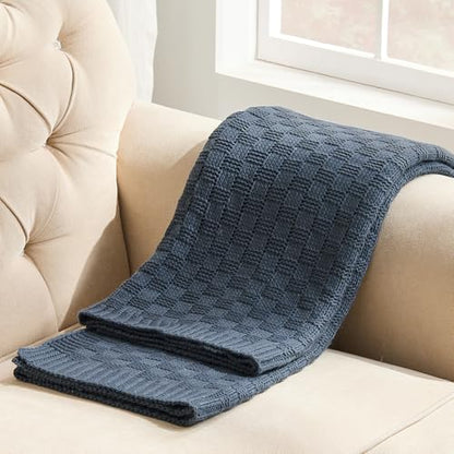 Dusty Blue Throw Blanket, Cute Checkerboard Knit, 50x60 Inches - color: Check-dusty Blue, size: 50"x60"