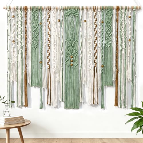 MEIVINES Macrame Wall Hanging Large Boho Tapestry Macrame Wall Art Decor - color: Light Green