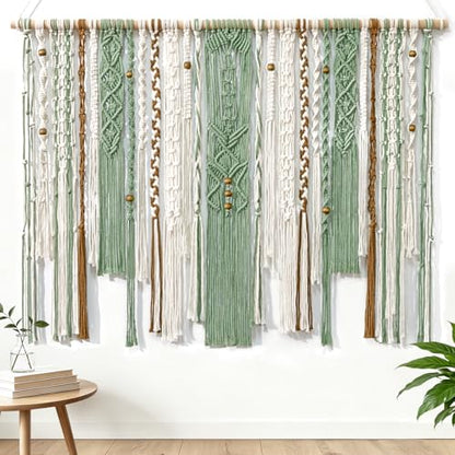 MEIVINES Macrame Wall Hanging Large Boho Tapestry Macrame Wall Art Decor - color: Light Green