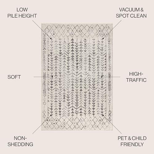 JONATHAN Y Ziri Moroccan Geometric Cream/Gray Indoor Area Rug, 8x10, Bohemian, Scandinavian, Easy-Cleaning for Living Room, Bedroom, Kitchen, Pet Friendly, Non-Shedding (MOH210A-8) - color: Cream/Gray, size: 7'9" x 10' (Rectangular)