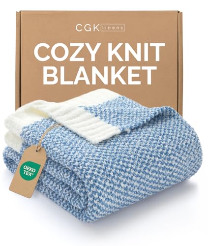 Heathered Blue Throw Blanket - Double Sided Cozy Knitted Blanket - 50x60 - color: 02 - Heathered Blue