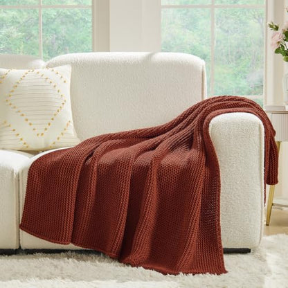 Rust Throw Blanket, Garter Knit, 50" x 60", Rustic Brick Red - color: Rust, size: 50"x60"