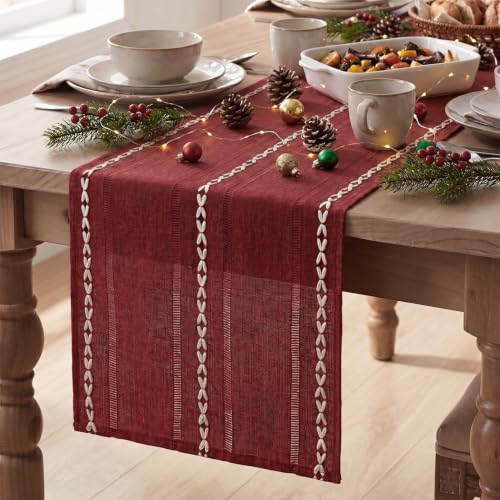 Artoid Mode Red Rustic Cotton Linen Table Runner 13x36 Inch - color: Red, size: 13" x 36"