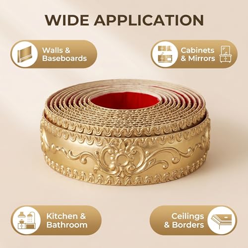 Flexible Wall Trim 16.4 Feet Peel and Stick Molding -Champagne Gold - color: Champagne Gold