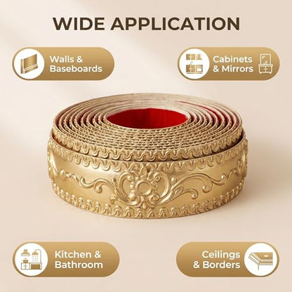 Flexible Wall Trim 16.4 Feet Peel and Stick Molding -Champagne Gold - color: Champagne Gold