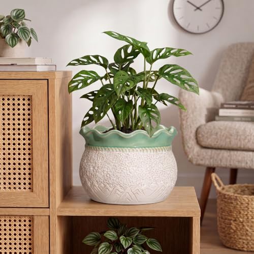 10 Inch Planter, Ceramic Indoor Plant Pots, White-Green - color: White-green, size: 10 Inch