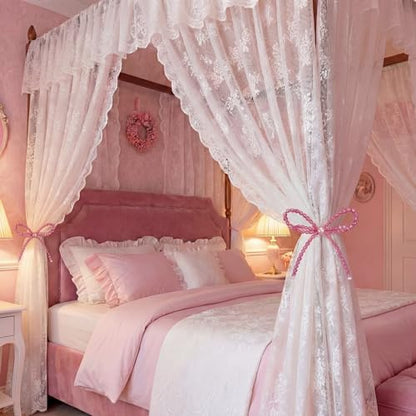 Novabright 2 Pack Pink Beaded Bow Magnetic Curtain Tiebacks No Drill
