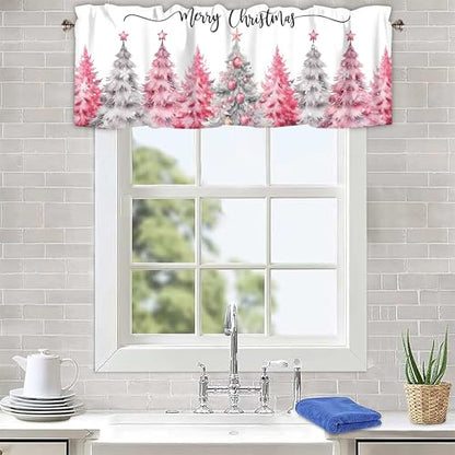Christmas Valances for Windows, Pink Christmas Tree Curtains 42x12 Inch - color: Christmas-sy-sd0767, size: 42"W x 12"L (Pack of 1)